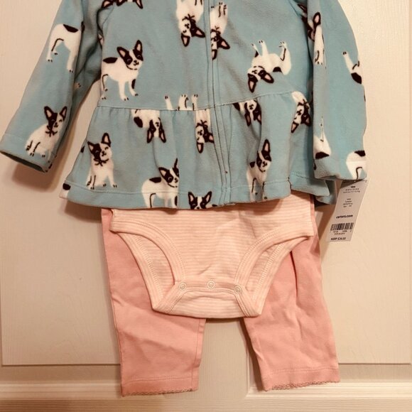 Carter’s Baby Girls 3-Piece Fleece Cardigan Set Turquoise Puppy Print 18M - Picture 2 of 7